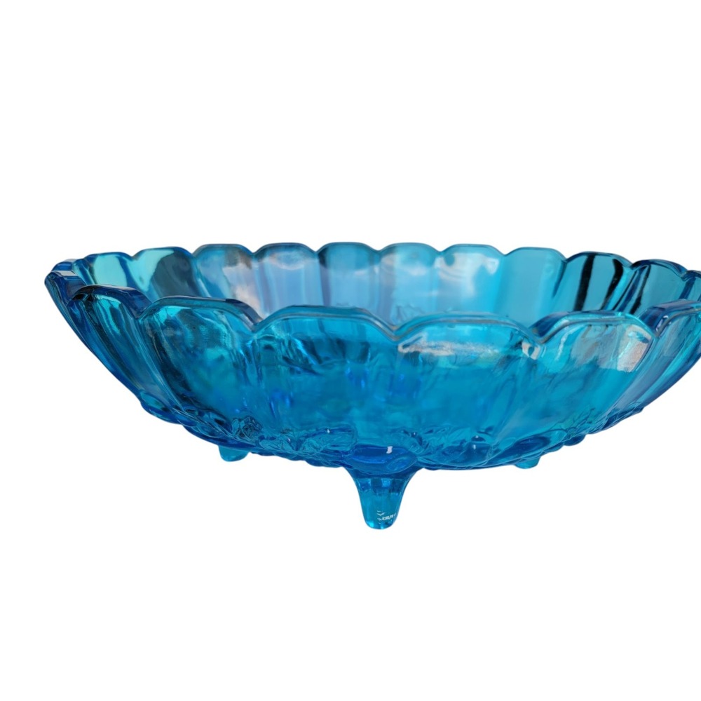 Vintage Indiana Blue Harvest Fruit Footed Bowl 12"